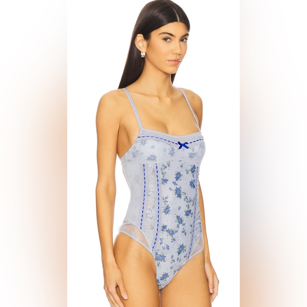 Free People Sara Corset Bodysuit in Blue Combo; Size: Medium - Picture 2 of 13
